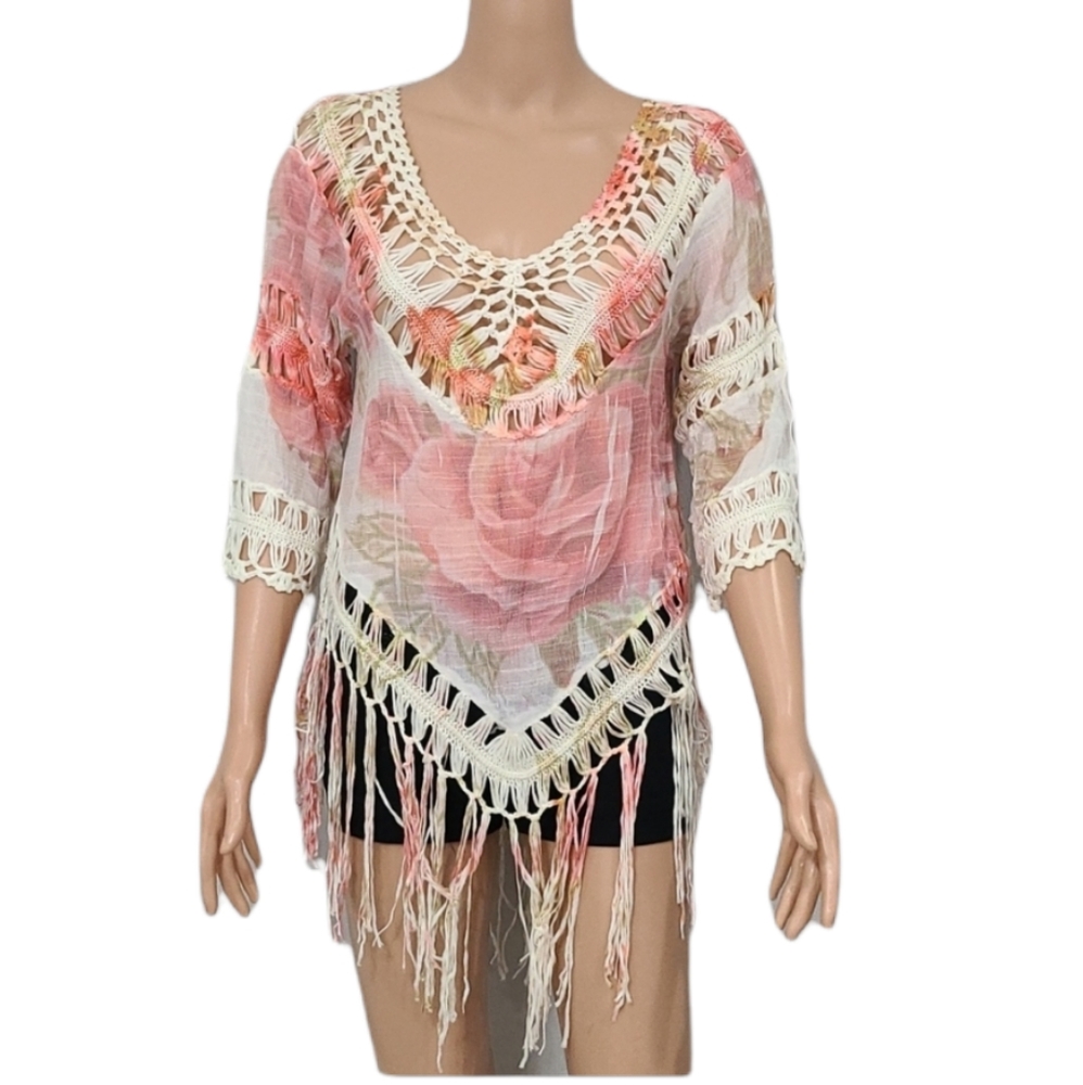 Urban mangoz  Cover up with fringed floral‎ print Size S